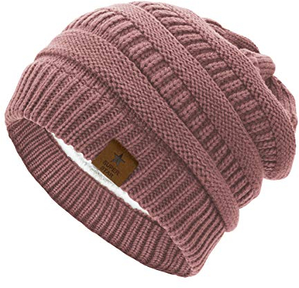 Durio Mütze Damen Winter Strickmütze Grobstrick Warme Beanie mit Innenfutter Pink