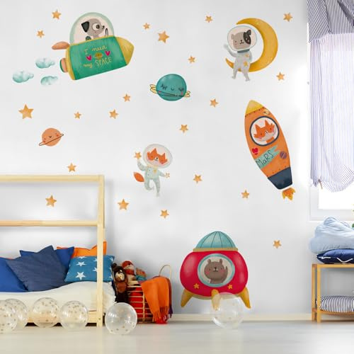 kina - Pegatina Pared Decoración Habitación Niños R00510 - Material Tela Ecológica, Hipoalergénico, Reposicionable, Efecto caricia, Escuela infantil - Gráficos Universo y medir 90x30