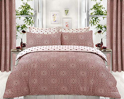 Indus Textiles 100% Egyptian Cotton 220 Thread Duvet Cover Set Easy Care Reversible Printed Hotel Quality Duvets, Juliet - Double