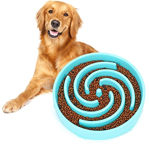 Slow Feeder Large Dog Bowl - Non Slip Maze Puzzle Bowl for Medium Dogs - Blue