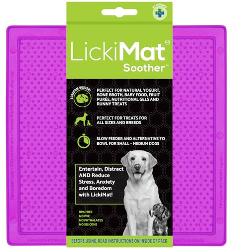 LICKIMAT Soother – Läckmatta för hundar i 2 storlekar och div. Färger, färg: lila, storlek: liten – 20 x 20 cm