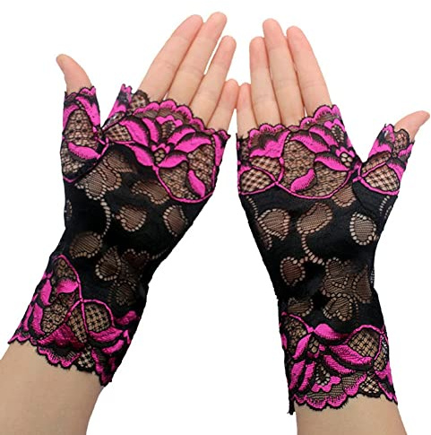 Asudaro Damen Spitzenhandschuhe, 1 Paar Fingerlos Spitzen Handschuhe Sonnenschutzhandschuhe Damen Blumen Spitzenhandschuhe Kurze Braut Handschuhe für Hochzeitsfeier Kostümzubehör,typ 5