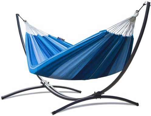 Potenza Hängematte mit Indela Gestell – 120 kg für 1 Personen I Hängematte- 200x100, 120 kg (Blau, Basic Gestell Graphit)