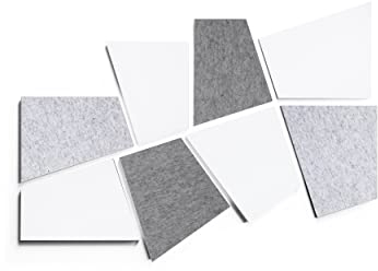 SILENT4® Schallabsorber Wand Set DIVID, 8 Elemente aus Akustikvlies, Klebemontage, Akustikbild Weiß Grau, besserer Sound durch Akustikplatten für Büro, Homeoffice und Gaming