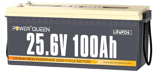 Power Queen 24V 100Ah LiFePO4 Lithium Batterie mit 100A BMS, Max. 2560Wh Energie, 4000+ Ladezyklen, idealer Ersatz für Blei-Säure, perfekt für Wohnmobil, Marine, Solaranlage und Trolling Motor