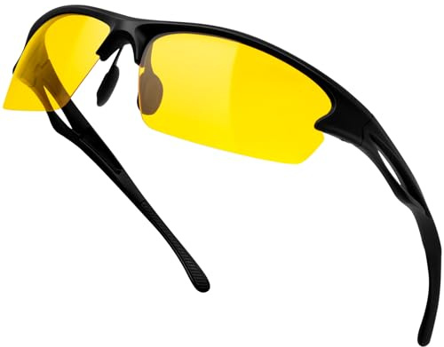 KANASTAL Lunettes de Sport Conduite de Nuit UV400 Lunette Jaune pour Cyclisme Alpinisme Randonnée Golf TR90 Jaune et Noir
