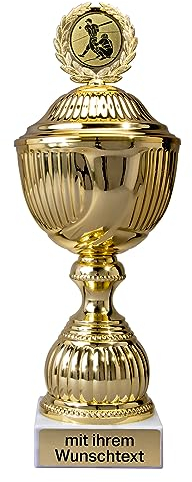 Deitert Pokal 12er Serie in Gold mit Deckel - 36,7 cm Trophäe mit Wunschtext graviert und Sportemblem nach freier Auswahl - Sportpokal mit Marmorsockel für Ihre Siegerehrung 59220