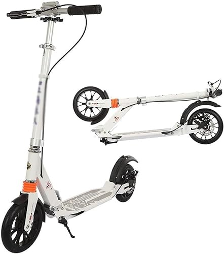 Mobilitätsroller, Weißer Großrad-Roller, Jugend-Erwachsenen-Roller mit Scheibenbremsen, doppelte Stoßdämpfung, Faltbarer Pendler-Roller, Last 150 kg (Nicht elektrisch)