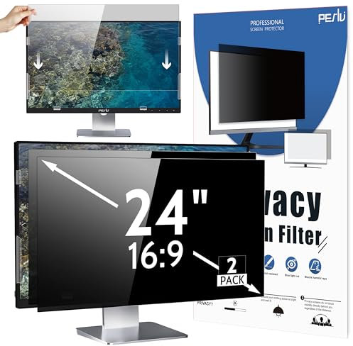 Peslv [2-Pack] 24 Inch Privacy Screen for Computer Monitor 16:9 Aspect Ratio, Eye Protection Anti Blue Light Glare Shield, 24inch Removable Black Blackout Anti Spy Desktop Security Private Filter