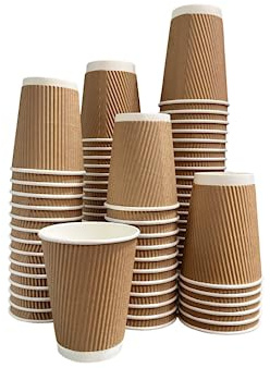 NovatoStar Kraft Paper Cups 500 Ripple Cups - 3 Ply Insulated Paper Cups - Disposable Paper Hot Coffee Tea Drinking Cups (8oz/250ml, Brown)