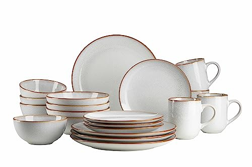 MÄSER Mabella, set di stoviglie vintage per 4 persone, servizio combinato da 20 pezzi con raffinata smaltatura reattiva e bordo marrone fine, gres, grigio-beige