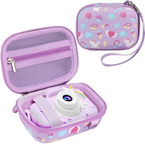 Leayjeen Étui pour Appareil Photo Compact Enfants Compatible avec ASTGMI/Gofunly/ZHUTA/Yokiss/HiMont/Hangrui/MJUM/HOOMOON, Enfant PâQues Anniversaire Cadeaux (étui Uniquement) Licorne Violet