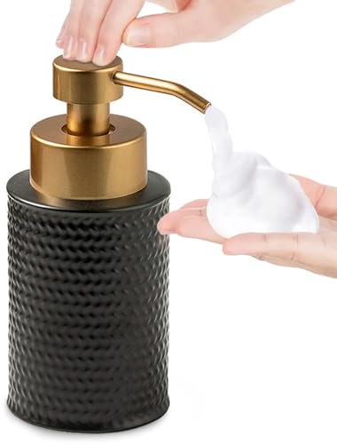 Foam Soap Dispenser, Vintage Ceramic Bathroom Soap Dispenser(Black) | Hand Soap Dispenser with Refined and Vintage Emboss