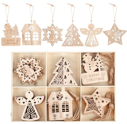 30pz Addobbi Natalizi in Legno, 8cm Addobbi Natalizi Fai da te Lavoretti Natalizi Decorazioni Natalizie Abbellimenti Ritagliati Decorazioni Vuote per Feste di Natale in Fattoria