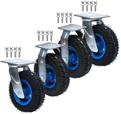 4er SET Transportrolle, Luftreifen Gummi Lenkrolle Mit Kugellager Bockrolle Leise Durchmesser 150/200/250MM, Abriebfest Industrierollen Schwerlast Für Trolleys Werkbank Rollen