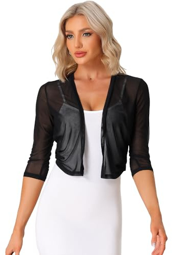 Allegra K Donna Coprispalle Elegante Bolero in Chiffon Trasparente Maniche A 3/4 Cardigan in Rete Giacca Corta Estivo Nero S