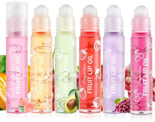 Rosarden 6 Stück Lipgloss Set Feuchtigkeitsspendendes Lippenöl Roll-on Set, Farblos Fruchtig Lippenbalsam für Lippenpflege Trockene Lippen, Lip Glow Oil für Frauen und Junges Mädchen