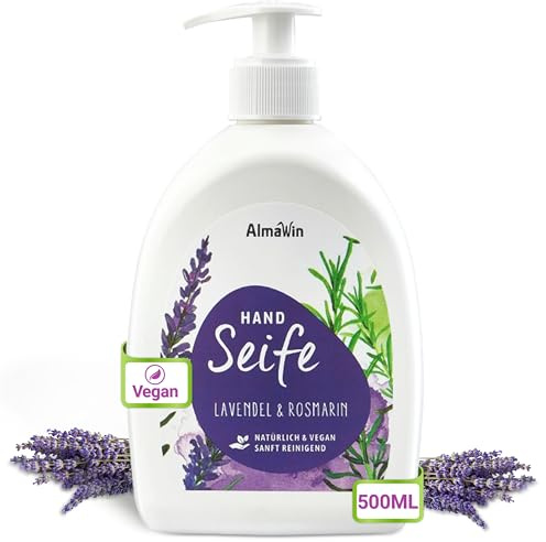 AlmaWin® Handseife flüssig mit Lavendel-Rosmarin-Duft [500ml] - Flüssigseife für sanfte Handreinigung - Flüssig Seife im praktischen Spender - Hand Wash - Natürlich, Hautmild & VEGAN
