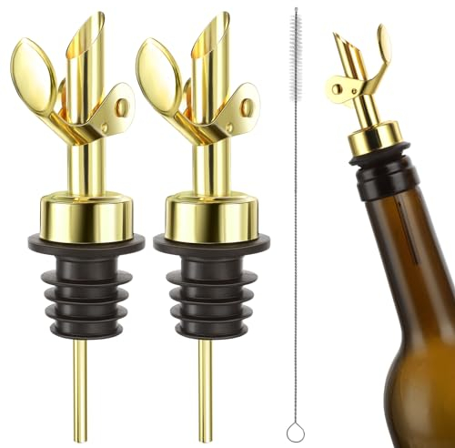 Mabor 2 vertedores de botellas de licor, vertedores de botellas para alcohol (dorado), diseño de cierre automático, material de grado alimenticio, dispensador de whisky, boquillas para verter líquido,