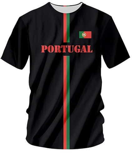 YuanDiann 2024 Europea Calcio Coppa Magliette Portogallo Tifosi Sport Uomo Donna Bandiera Nazionale Stampa Manica Corta Girocollo Casual Traspirante Asciugatura Veloce T Shirt Portogallo 3# 6XL