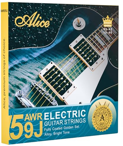Gold Coated Electric Guitar Strings, Fully Gold Plated Alloy Strings for Smooth Feel & Bright Tone, Regular Light 10-46 Gauged, Ball End with Easy-Install Label