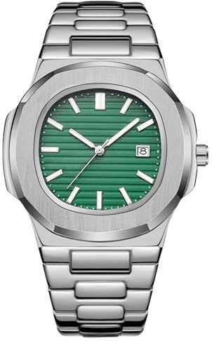BARAMON Nautilus Armbanduhren für Herren, Edelstahl, Quarzwerk, Datum, Luxus-Stil, leuchtende Zeiger, legere Business-Uhren, Grün