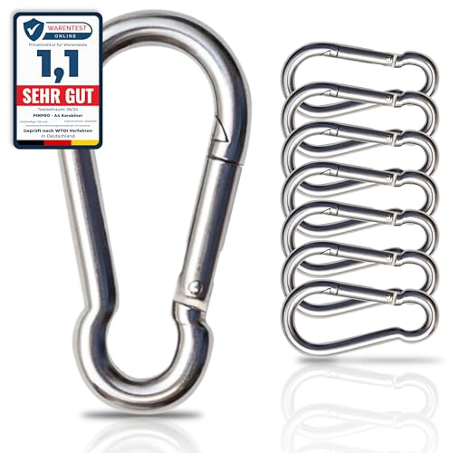 PinPro A4 Edelstahl Karabiner | Größe und Anzahl wählbar | 390kg-1100kg Bruchlast | Rostfreier NIRO AISI 316 Feuerwehrkarabiner mit Blattfeder