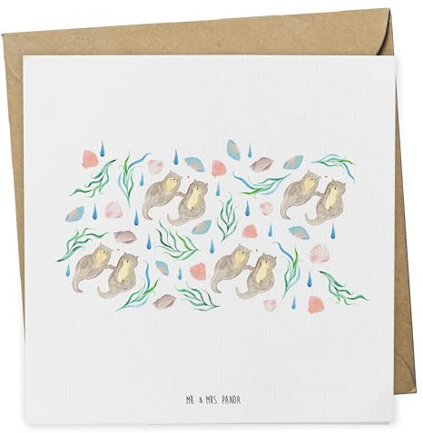 Mr. & Mrs. Panda Glückwunschkarte Otterliebe Design - Geschenk, Grußkarte, anlasskarte, doppelkarte, Meer, Aquarell, Maritim, faltkarte, Muscheln, Klappkarte, Otter, Beach