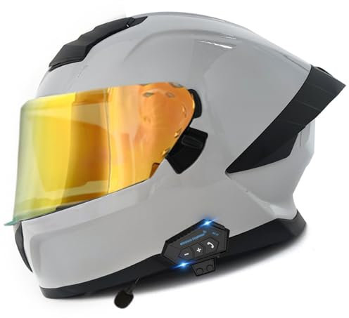 DXDRT Bluetooth Motorcycle Helmet DOT/ECE Approved Adult Men Women Full Face Street Bike Helmet Anti-Fog Double Visor Helmet Built-In Dual Speaker Microphone Waterproof,Gray C,XL61~62cm
