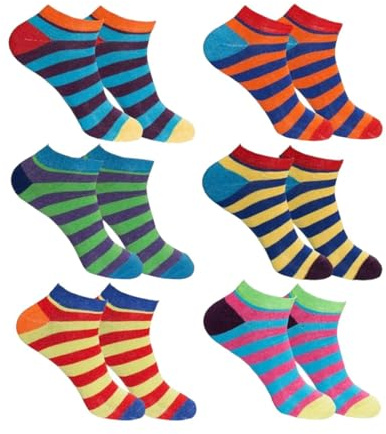 Rozgul 12 Pairs Men's Striped Trainer Socks | Summer Colors | Ankle Liners No-Show Low Cut Sports Running Sneaker Socks | UK Size 6-11 | Moisture-Wicking & Breathable