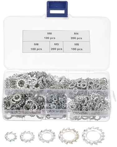 QUARKZMAN Kit de Surtido de 700 Piezas Arandelas de Bloqueo con Dientes Externos Acabado de Zinc de Acero Arandela Dentada Externa M3/M4/M5/M6/M8 - para Sujetadores Mecánicos