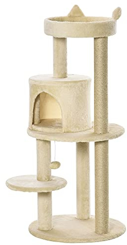PawHut Arbre à Chats Multi-équipements griffoirs grattoirs Plateformes Niche Jeu Boule Suspendue Ø 48 x 104H cm crème