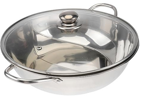 Zerodeko Pentola per Hot Pot Acciaio Inossidabile con Divider Adatta per Piano Cottura Induzione con Coperchio Design Doppio Sapore per Feste e Cucina Casalinga