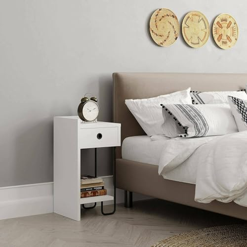 Dmora Mesita Quilla, cómoda Baja, Mesa de Noche, Estante de Cama, 32 x 30 x 61 cm, Color Blanco