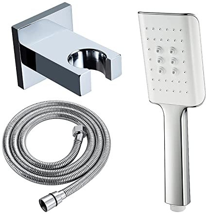 ZCCZJS Pommeau de Douche Douchette à mainDouche à Main à Fonction Unique Pommeau de Douche carré Chromé avec Tuyau en Acier Inoxydable de 1,5 m et Support de Douche en Laiton Chr