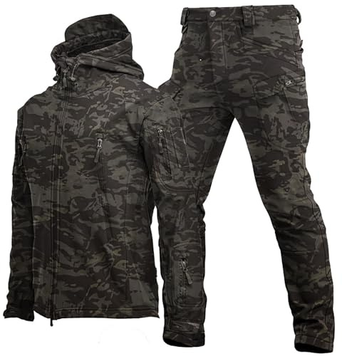 DUHENWU Uniformi Tattiche da Uomo Militari Impermeabili Set Tuta da Combattimento dell'Esercito 2 Pezzi Giacca Softshell Pantaloni Abbigliamento da Caccia Giacca da Lavoro e Pantaloni Ganzkörperanzug