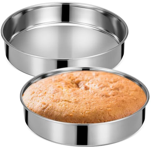 VOSAREA Set of 2 Cake Molds Stainless Steel Cake Baking Pans Metal Dinner Plates for Baking Serving