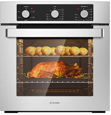 24 Electric Wall Oven, ETL Certified, ThermoMate 2.8 Cu.ft. Electric Wall Oven with 5 Cooking Functions, Built-in Ovens with Anti-Mistouch Knob, Stainless Steel