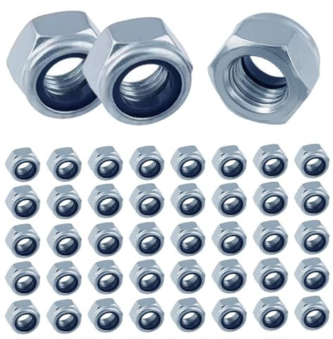 50 Stück M6 Muttern Verzinkter Stahl A2 V2A Selbstsichernde Muttern DIN985 Sicherungsmuttern Set, Sechskantmutter, Sechskant Mutter mit Metrischem Regelgewinde