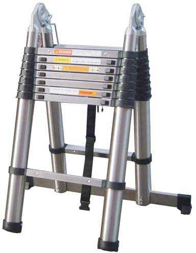 Échelle télescopique de 5 mètres d'épaisseur Échelle rétractable de 16,5 Pieds échelle de caractères Pliante antidérapante (2,5 m + 2,5 m), Plus Forte Que l'échelle en Aluminium