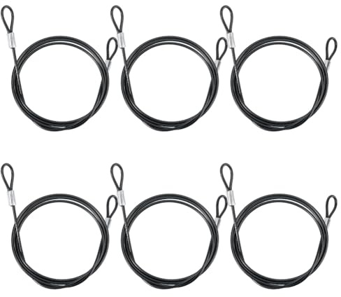 GORGECRAFT 6pz 80cm Nero Sicurezza Cavo Corda Metallo Acciaio Inox Cordino Collegamento Catena di Sicurezza Filo Doppio Anello Cavo di Sicurezza con Rivestimento in Plastica per Cancelli Esterni