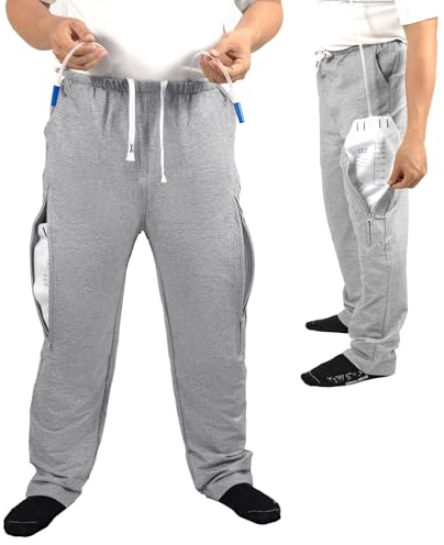 FSUHHIAD Sac de Jambe pour Pantalon de cathéter, Sac à Urine, pour Homme et Femme, Sac de Drainage urinaire avec Poches zippées pour contenir des Sacs de cathéter de 2 000 ML, Gris