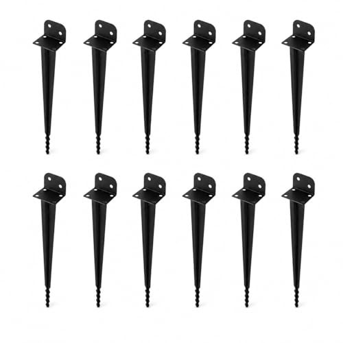 ISOISL Lot de 12 douilles de sol à enfoncer pour poteaux en bois L 40 x 500 mm - Support de poteau à enfoncer avec long pointu - Pour clôtures, projets de jardin