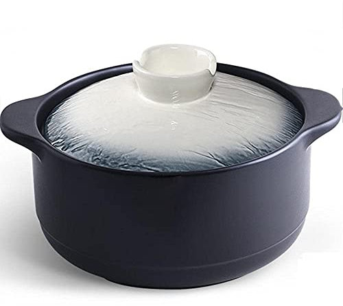 Cacerola de Terracota, Resistente al Calor, de cerámica, Porcelana, Color Negro, de Barro, de Barro, para cocinar, sopera, 3 l
