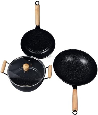 Järngryta Non Stick Köksredskap Stekpanna med trähandomrörning Steksats till kök 3st/191