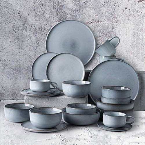 SGKOMN Set di stoviglie in Ceramica da 28 Pezzi, Piatti in Porcellana Shabby, Ciotole e Tazze, Servizio da tavola Combinato per 4 Persone