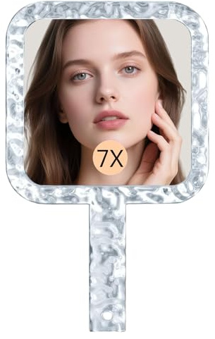 Famihomii Handheld Mirror with 1X/7X Magnification, Dual-Sided Magnification Hand Mirror, Hand Mirror with Handle, 10 x 6.1, Lightweight & Durable, Portable & Hangable for Makeup, Shaving - Clear
