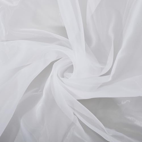 CABODYALS 1.53M 1M White Sheer Organza Fabric By The Metre Transparent Silk Chiffon Gauze Fabrics Breathable Tulle Polyester Cloth for Sewing Making Home Wedding Decor Clothing Accessories Diy Craft
