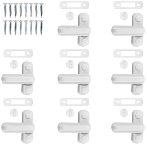 Shwdsy Fenstersicherung, 8 Stück T-Förmige Fensterriegel Kindersicherung | Weiße Fenstersicherung aus Aluminiumlegierung mit T-Form Design, Geeignet für Fenster und Türen Im Haushalt