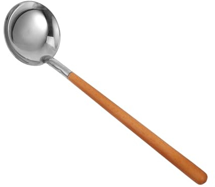 VILLCASE Louche Inox Robuste Acier Inoxydable avec Manche Long Bois Cuillère à Sauce Polyvalente pour Cuisine et Service Ustensile pour Potages et Sauces